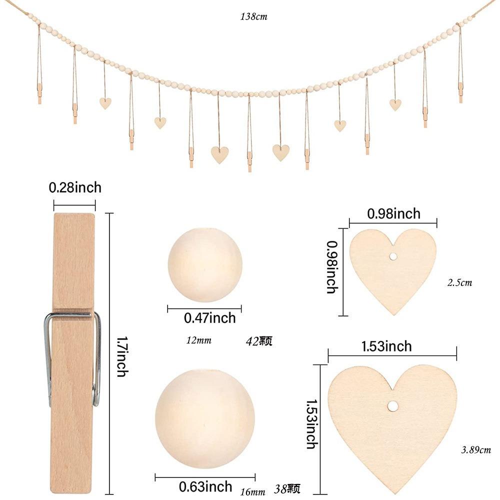 Wall Hanging Picture Holder Wooden Beads Photo Shelf Frame String Rustic Photo Display  Living Room