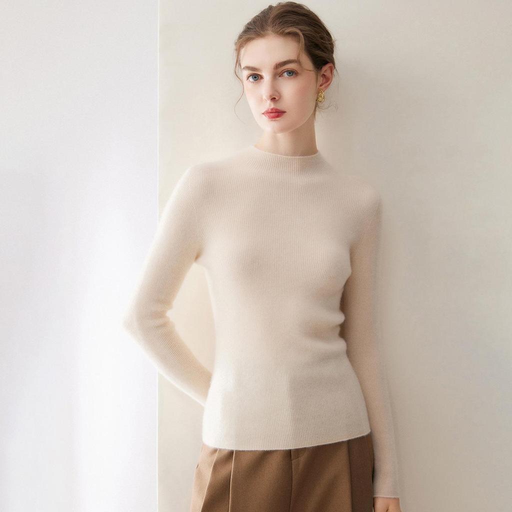 Women's Cross-border Striped Cashmere Knit Slim-fit Sweater, Half-high Neck
