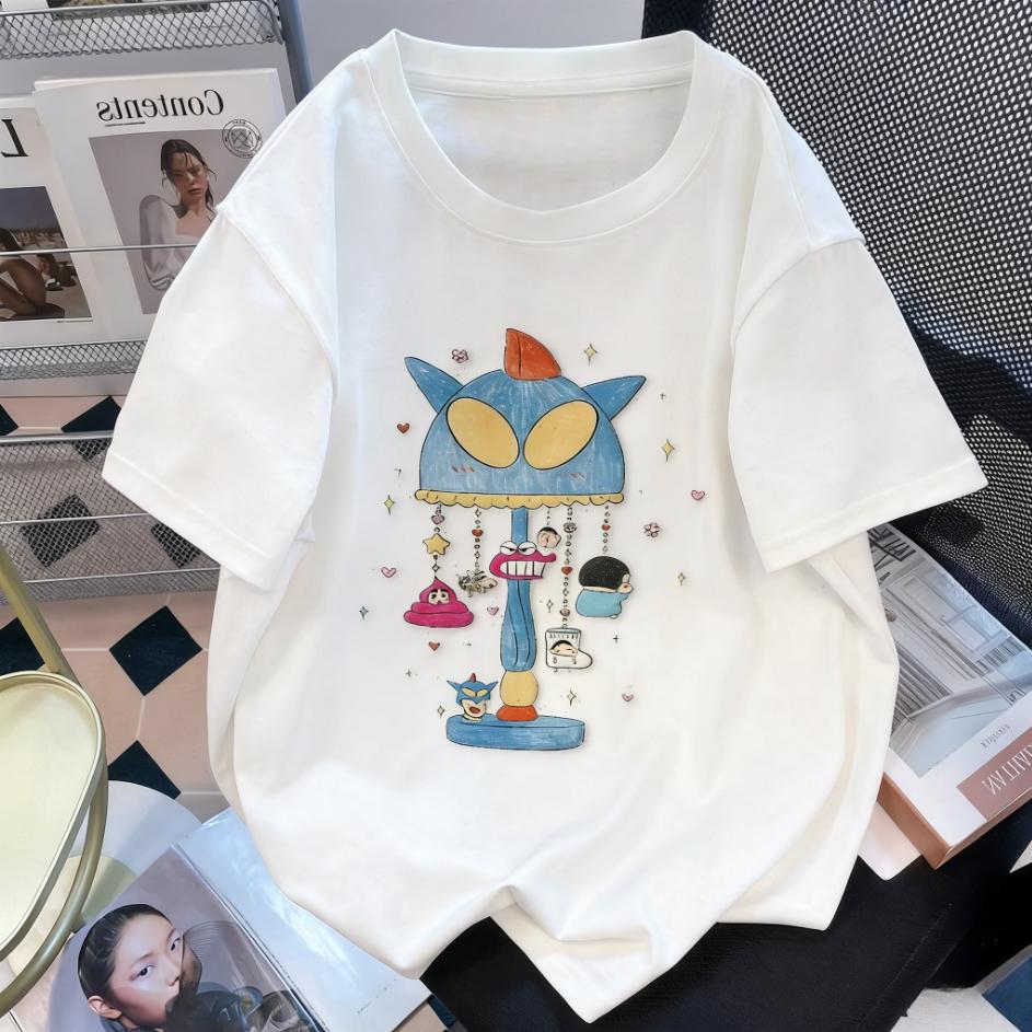 

2026 Summer Comic Form Crayon Shinchan Image 100 Cotton Printed Oversize Casual Tshirt Adult Children Parentchild Top y2k S