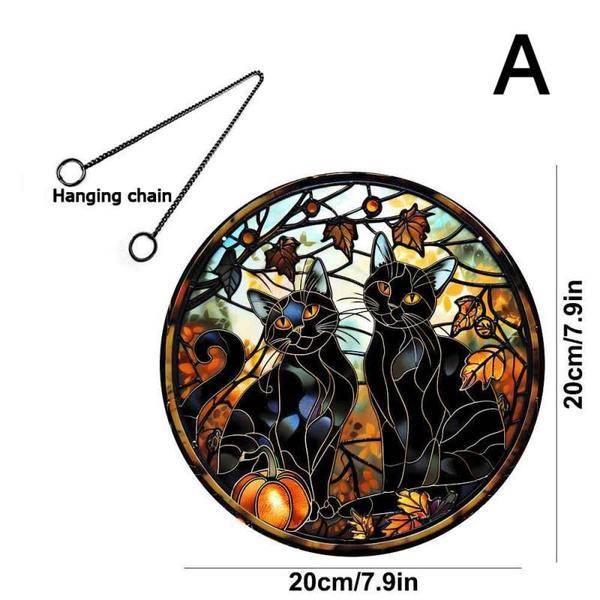Halloween Luminous Acrylic Circular Design Pumpkin Black Cat Hanging Wall Porch Home Decoration Window Pendant