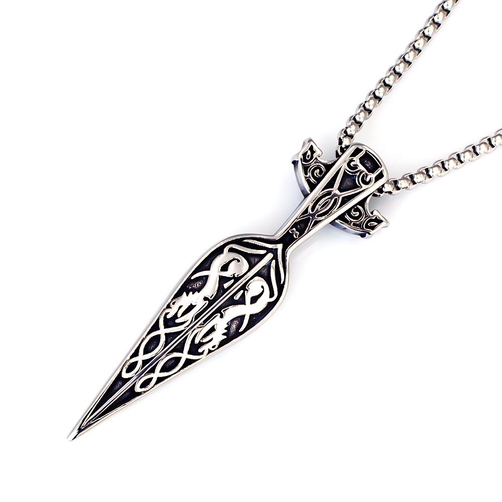 Viking Dragon Pattern Stainless Steel Necklace Bold Retro Fashion Jewelry
