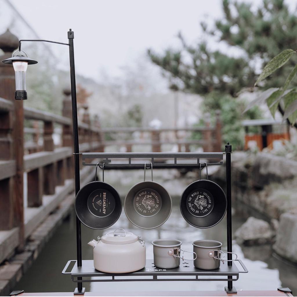 Portable Multifunctional Aluminum Camping Lamp Stand and Storage Rack