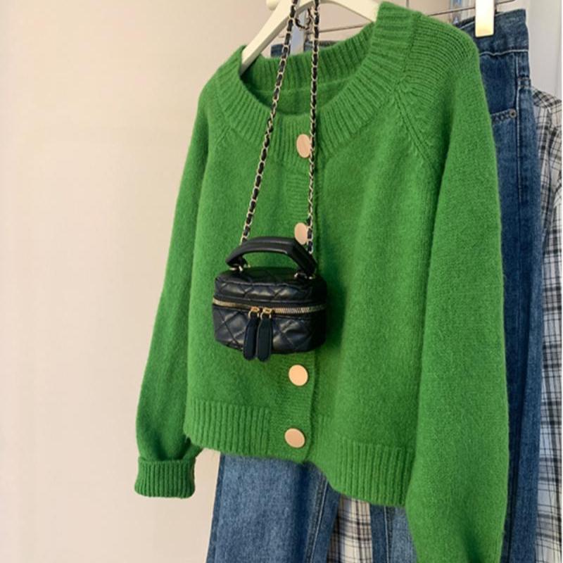 

Корейский стиль короткий вязаный кардиган для женщин осень зима стильный универсальный свитер пальто топ толстый XL