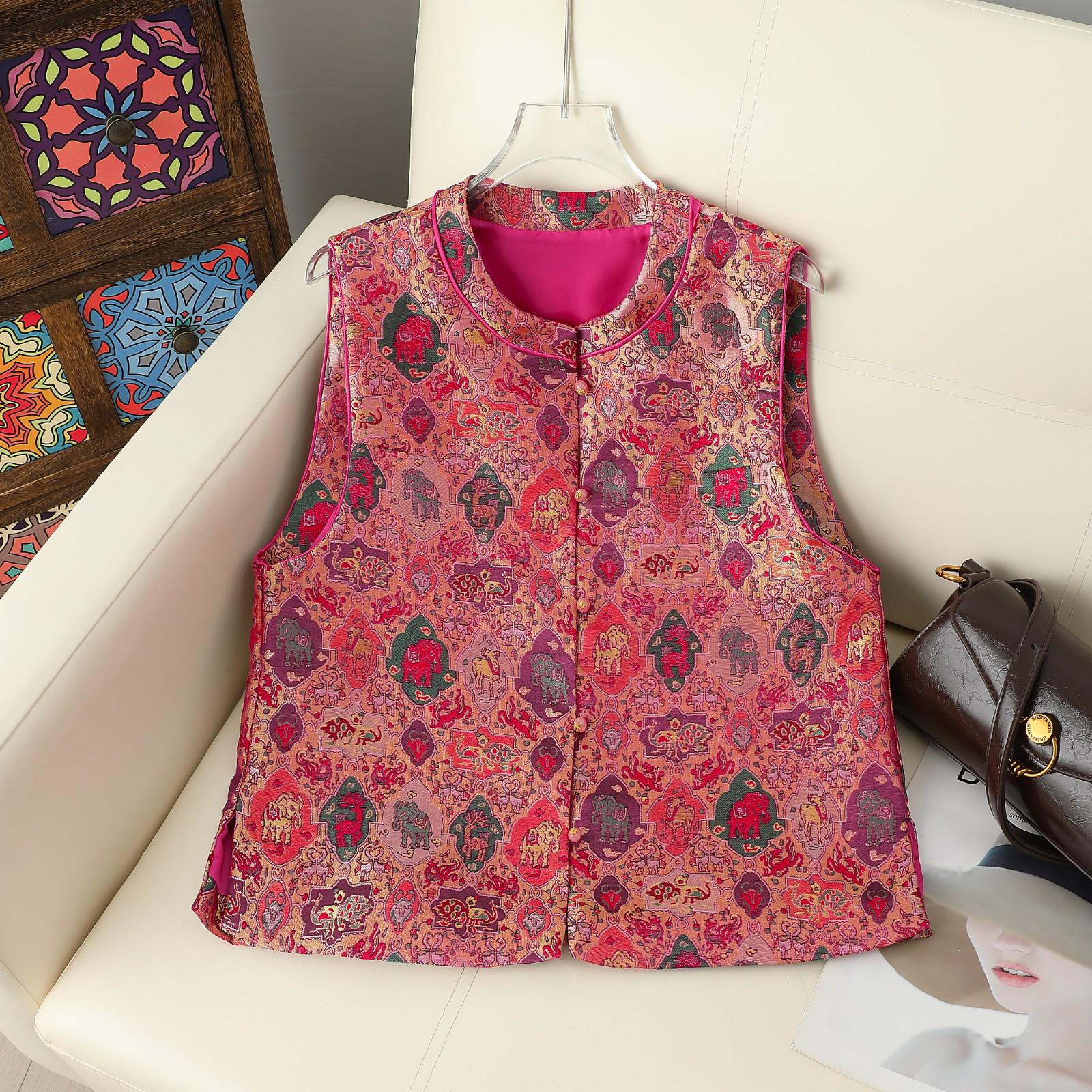 2026 New Chinese Style Round Neck Jacquard Tang Suit Floral Vest Medium