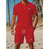 Herren Lässig 2-teiliges Polo- und Shorts-Set mit bequemem Button-Up-Kragen, Shorts mit Kordelzug, Strand-FreizeitkleidungKurz