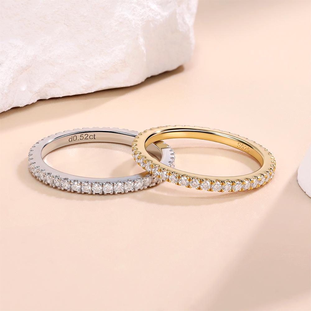 S925 Sterling Silver Moissanite Pavé Ring - Versatile Stackable Women's Design