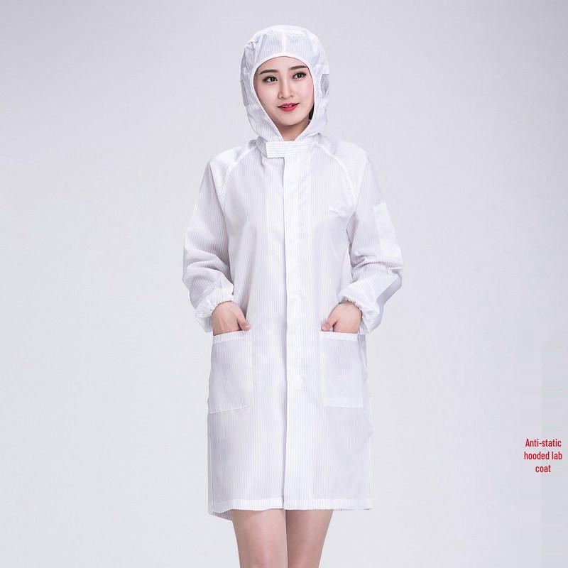 Unisex Anti-Static Dustproof Lab Coat with Hood - Long Sleeve, Blue/White for Cleanroom & Workshop.