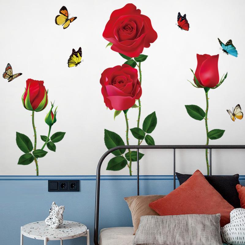 Valentine's Day Gift Red Rose Wall Sticker Classic Romantic Home Decor for Living Room Bedroom