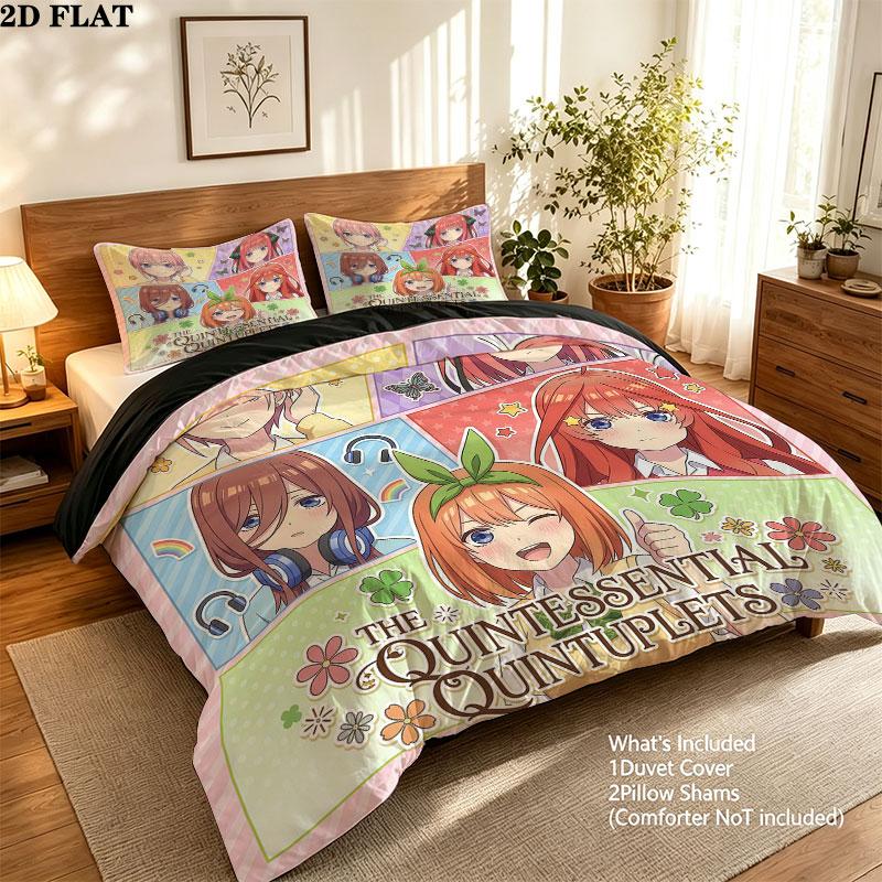 5Toubun Pattern Bedding Quilt Set Quilt Cover Pillowcase Home Birthday Gift(1 * duvet cover + 2 * pillowcase, without core)