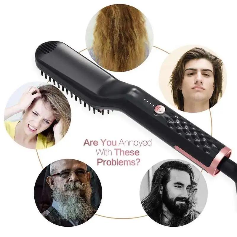 Led Screen Display 3-In-1 Multifunctional Hair Beard Brush Comb Hairdressing Dryer Straightener for Men Styler Hair Caring
