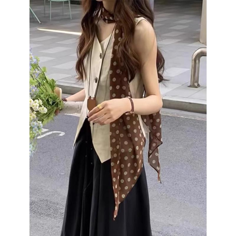 Dot-patterned Scarf with High-end Accessories for Tying Hair. Women's Long Strip Scarf for Tying Up Hair.