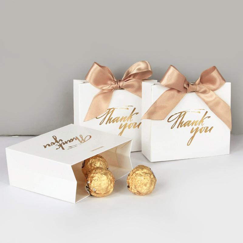 5/10pcs Thank You Candy Box With Ribbon Small Gift Packing Bag For Christmas Wedding Baby Shower Birthday Party Gift for Guests