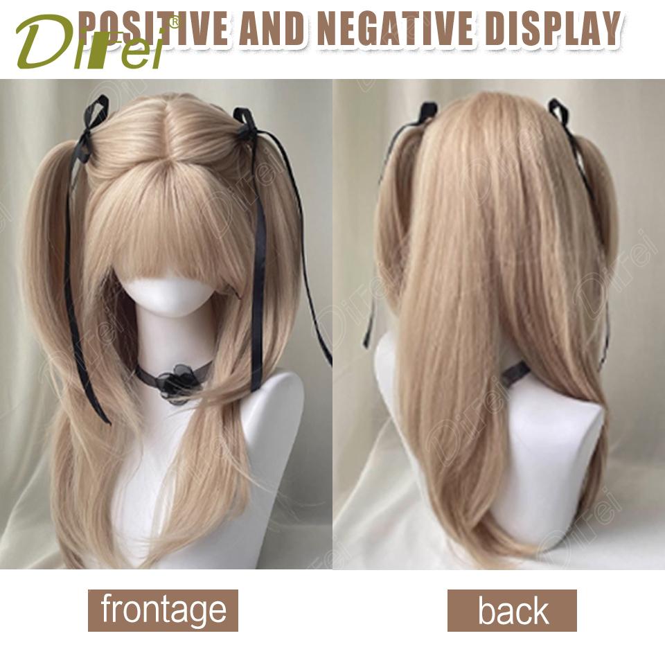 Platinum Blonde Straight Synthetic Cosplay Wig Straight Hair Wig With Straight Bangs Suitable For Women Halloween Christmas Wear