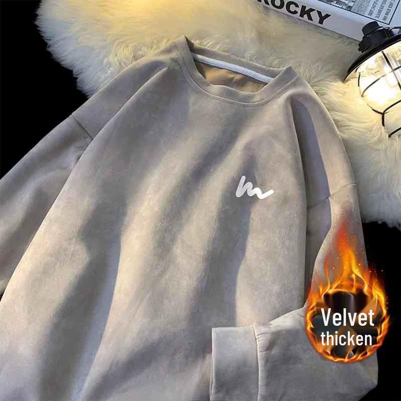 Hua Men's Heavyweight Embroidered Cotton Hoodie - Trendy Spring/Autumn Student Style, Loose Fit Long Sleeve