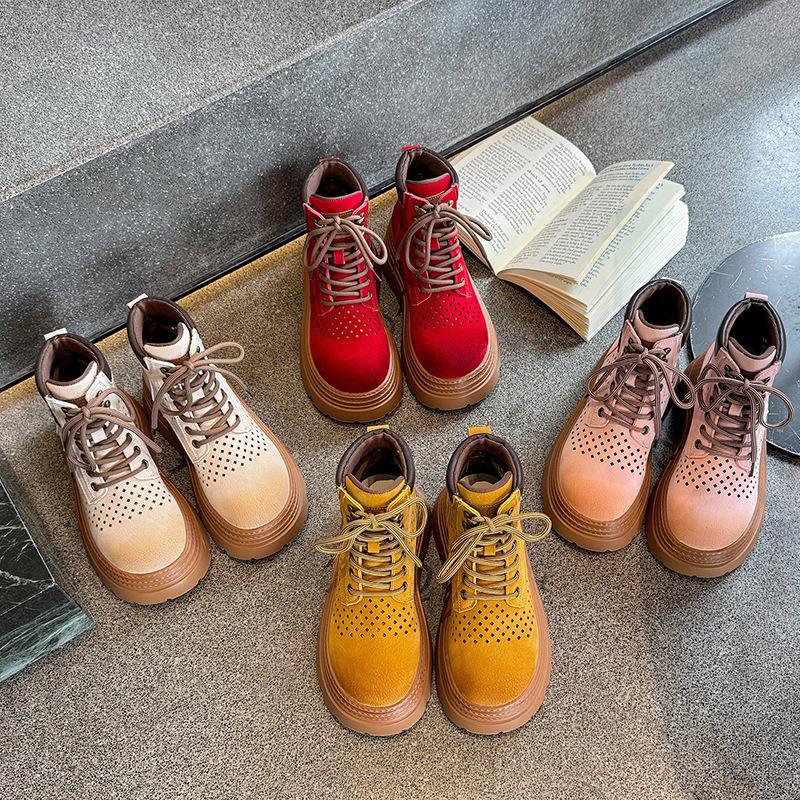 Hollow Martin boots women's 2025 summer new popular leather brown super fire small short boots foreign style western cowboy boots