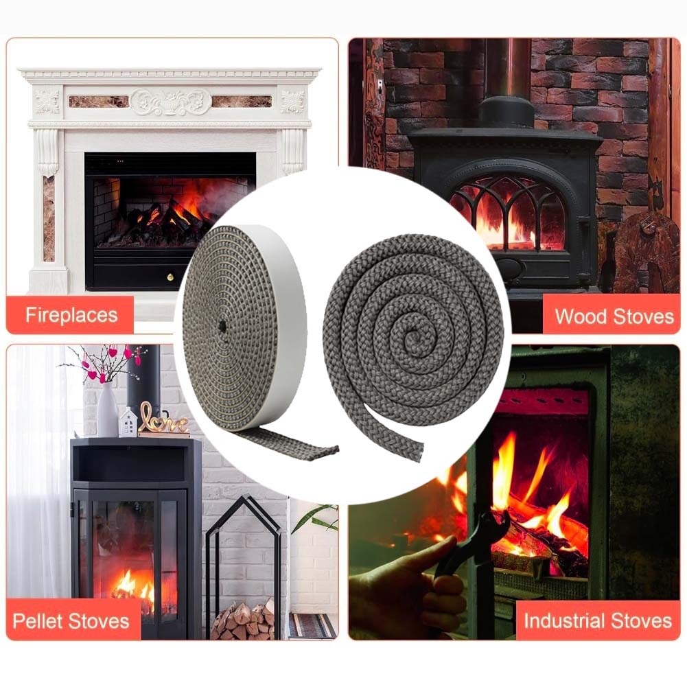Heat Resistant Gasket Rope Kit 3 Pieces for Wood Stove Seal Fiberglass Rope and Flat Tape for Optimal Insulation