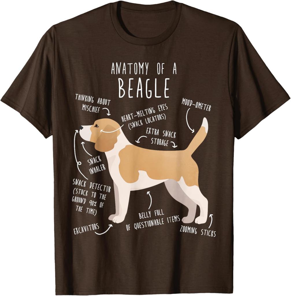 Anatomy of a Beagle Funny Dog Lover Graphic Tee Cotton Casual Short Sleeve T-Shirt for Men