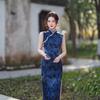 1011 new improved blue sleeveless national style new Chinese long young Jiangnan retro slim and thin cheongsam