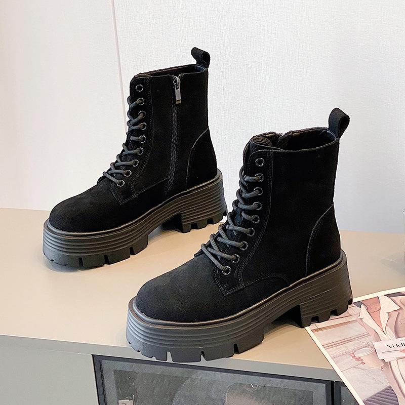 

Женские ботинки Мартина осень и зима новые на платформе кожаные короткие ботинки британские замшевые модные универсальные ботинки-локомотивы 34