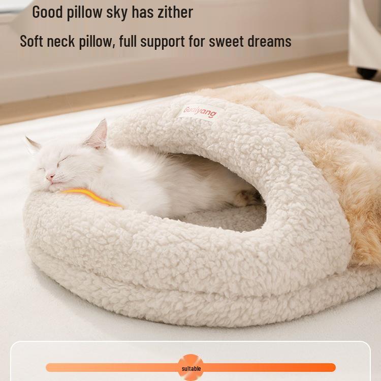 Cozy Semi-Enclosed Cat & Dog Sleeping Bag Bed - Winter & All-Season Use