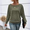 Women's Fashionable Solid Color Round Neck Long Sleeved Casual Pullover T-shirt Top