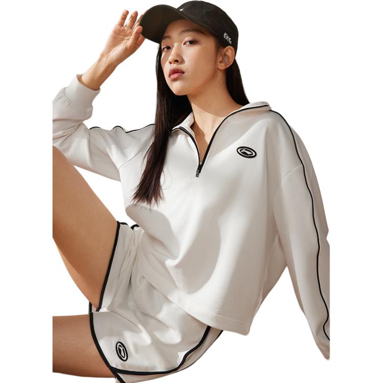Lining Fitness Series Half-Zip Stand Collar Pullover Sweatshirt Women sweatshirt Off-White AWDT564-5