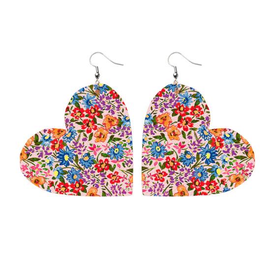 

1 пара серег-крючков в форме сердца в пасторальном стиле в стиле ретро из искусственной кожи с яркими цветами разноцветный