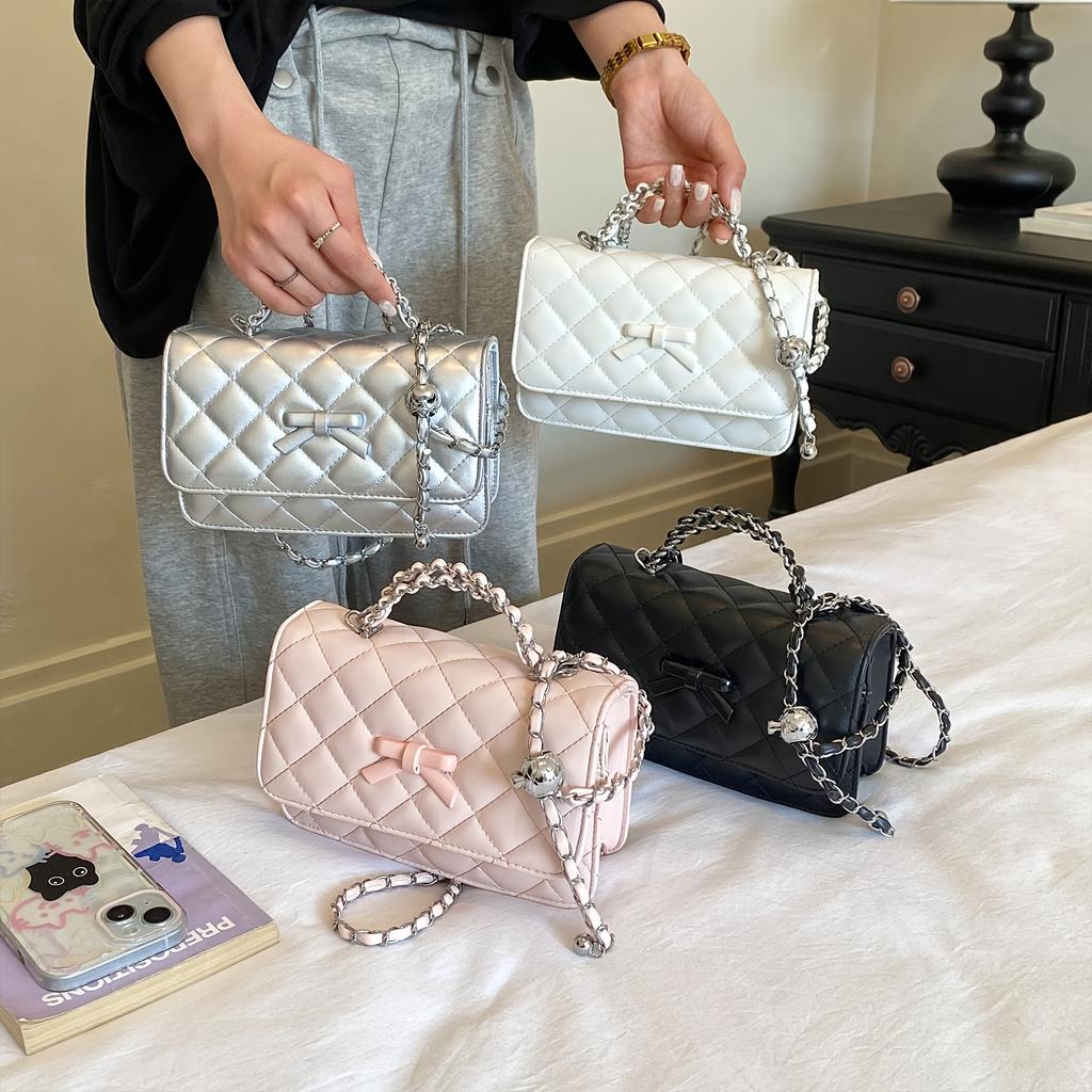 Sweet bow chain handbag, new design, elegant and versatile shoulder/crossbody bag, versatile, simple, stylish, and high-end commuting bag.