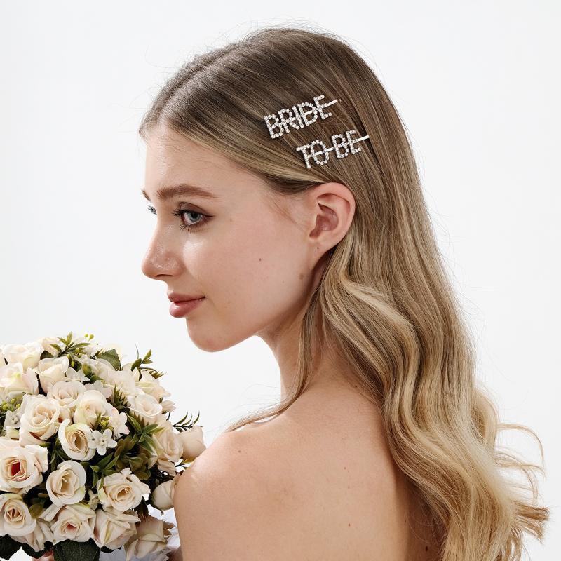 2Pcs Silver Rhinestone Word Hair Clips Barrettes Hairpins Small Hairgrips Headwear Hair Styling Accessories