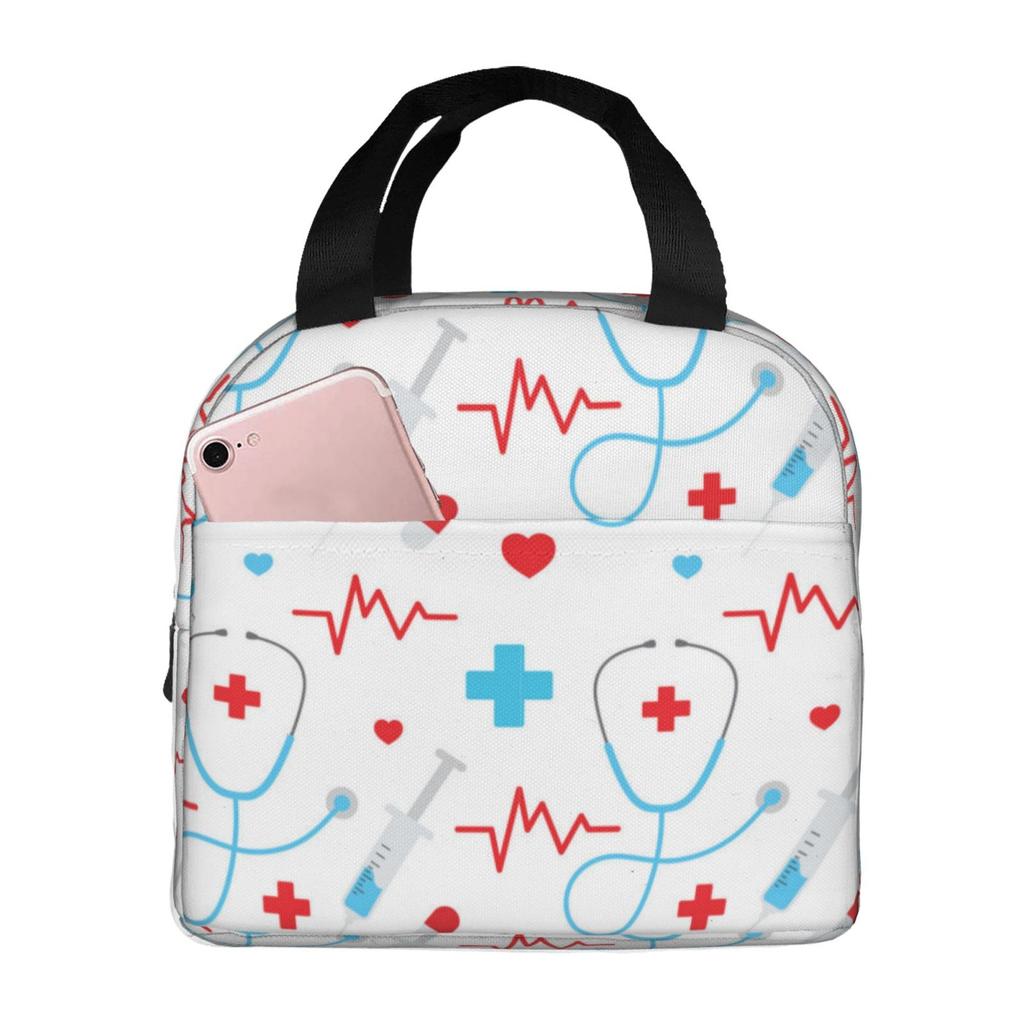 Doctors Nursing Nurse Insulated Lunch Bags Women Nurse Print Food Case Cooler Warm Bento Box for Kids Cute Lunch Box for School