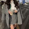 Women's Houndstooth Woolen Suit: High-waisted Midi Skirt & Cotton-padded Overcoat (Spring/Autumn 2025)