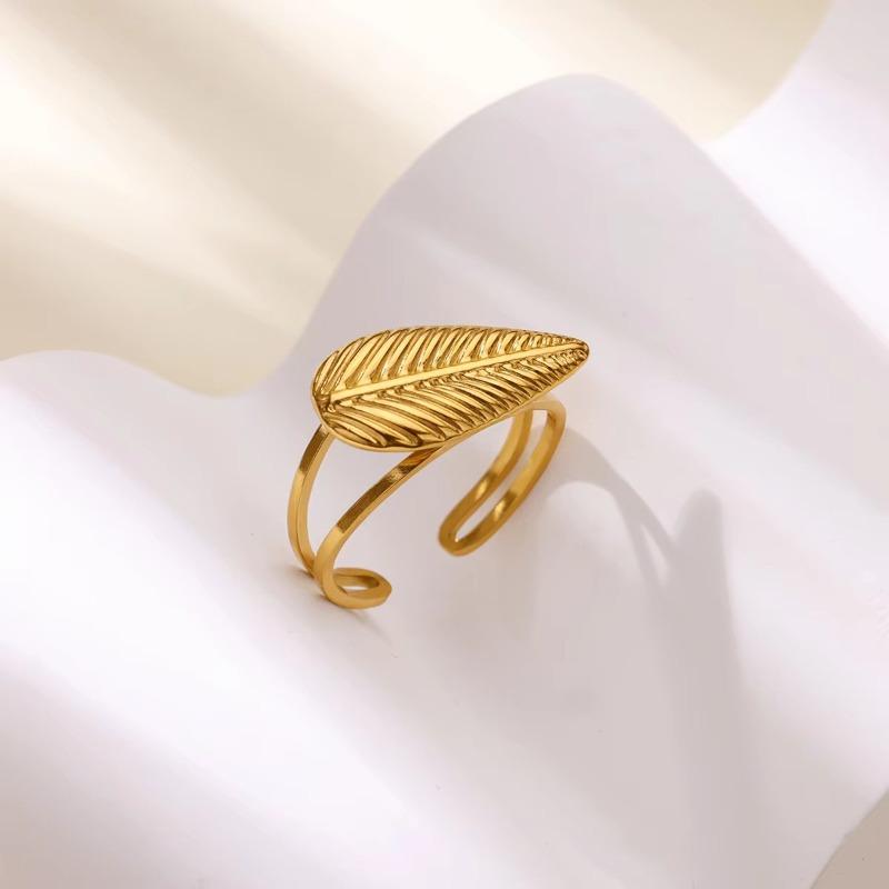 K gold-plated stainless steel ring women's personality simple niche leaf ring trendy jewelry