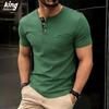 Men's Heathered Slub Cotton Henley T-Shirt - 3-Button Contrast Placket Chest Pocket Crew Neck Casual Slim Fit Daily Tops In Multiple Solid Colors