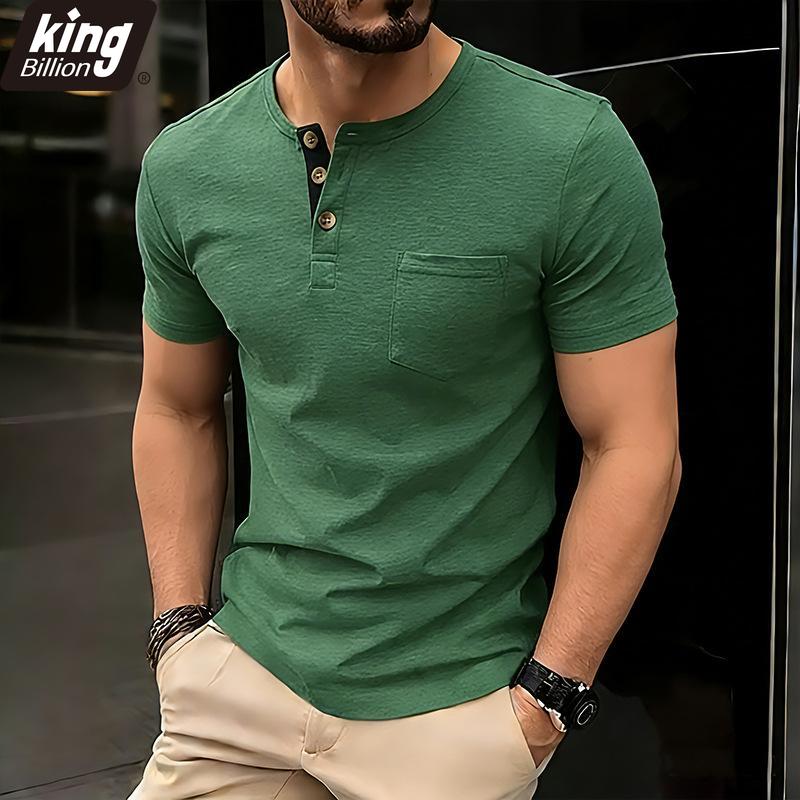 Men's Heathered Slub Cotton Henley T-Shirt - 3-Button Contrast Placket Chest Pocket Crew Neck Casual Slim Fit Daily Tops In Multiple Solid Colors