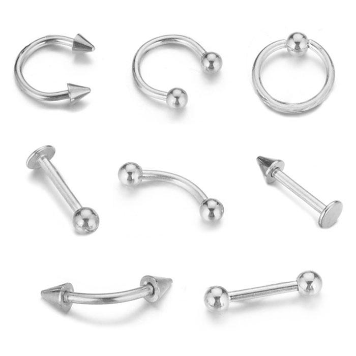 

Популярный пирсинг из нержавеющей стали разных цветов в смешанном стиле: Пирсинг брови, носа, губы, хряща уха (8 шт.)