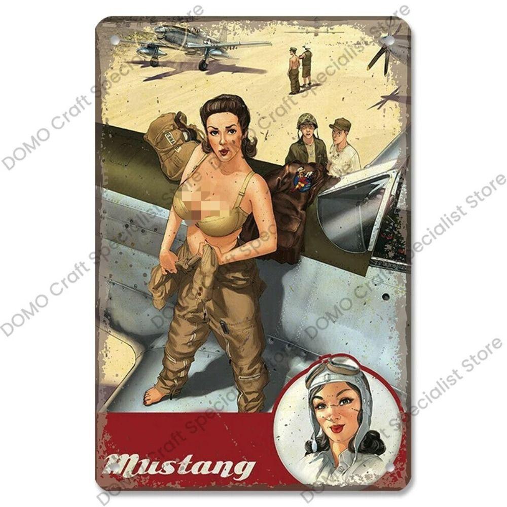 Metallplatta för flickor i interiör från Pinup-postern