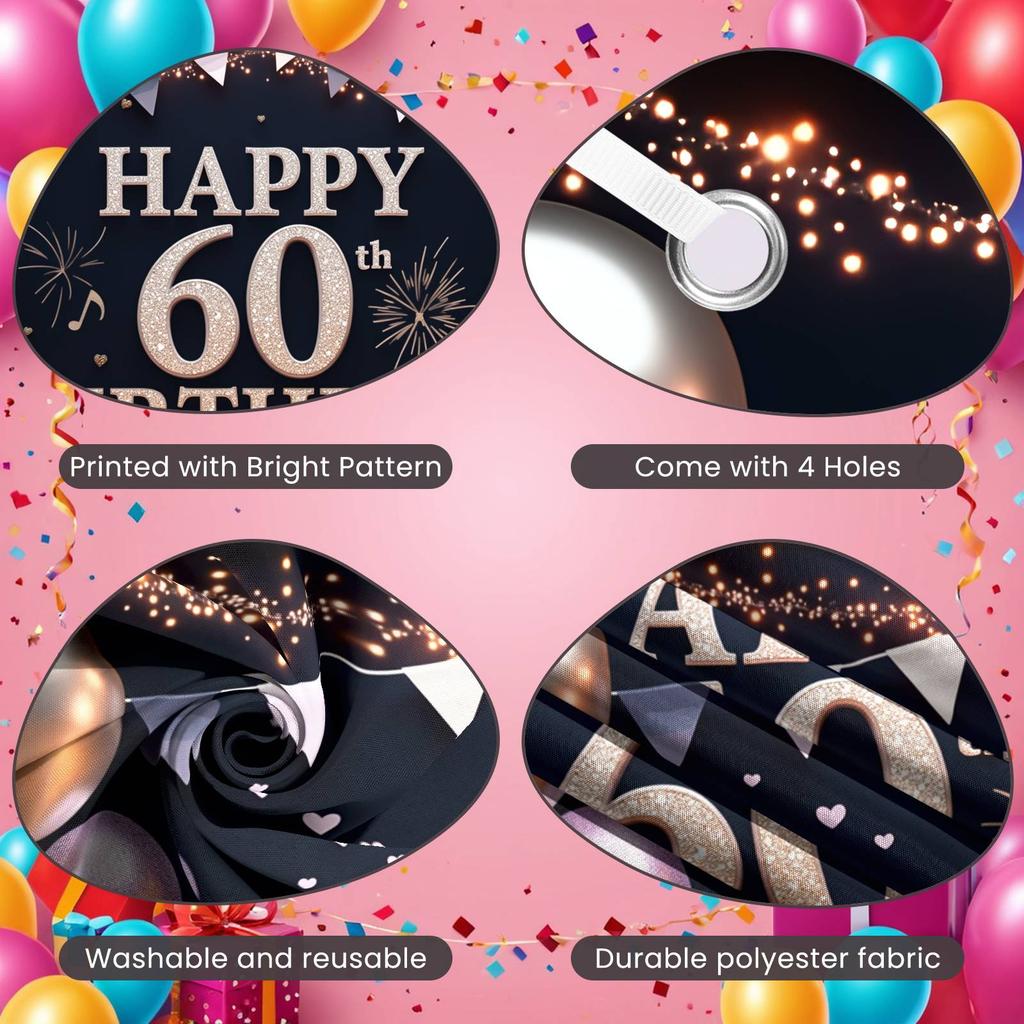 60th Birthday Celebration Background Triangle Pennant Banner 60th Birthday Display Luxury Birthday Backdrop Pink Heart Accents