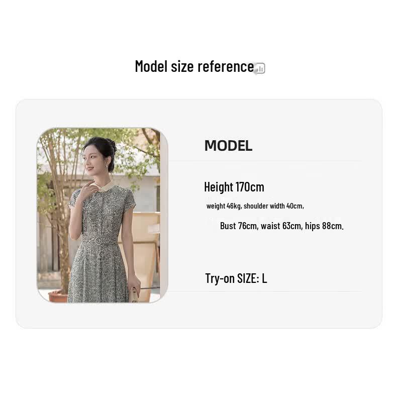 Qianbainian Women's Floral Print Lapel Chiffon Midi Dress