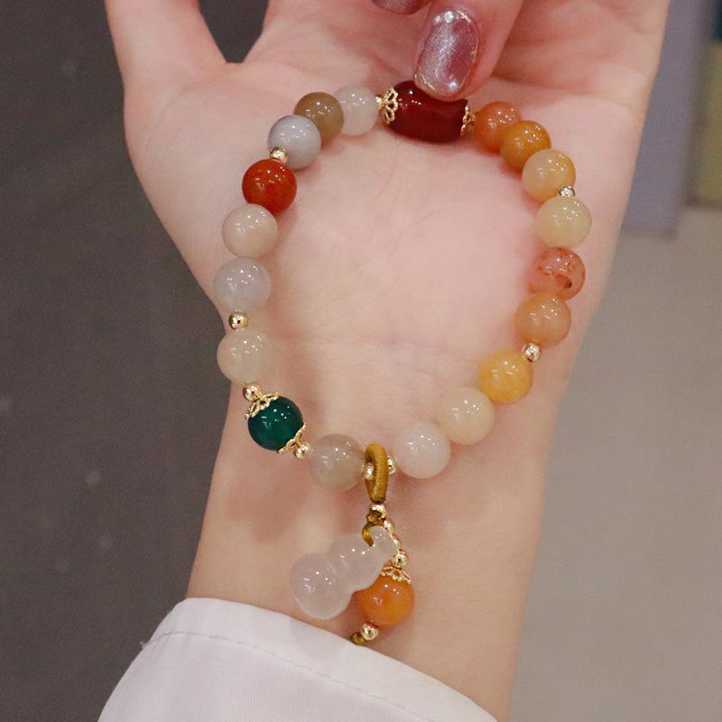 Retro Style Chinese Style Jade Agate Crystal Bracelet Women's Handmade Gourd Bracelet Lucky Accessories