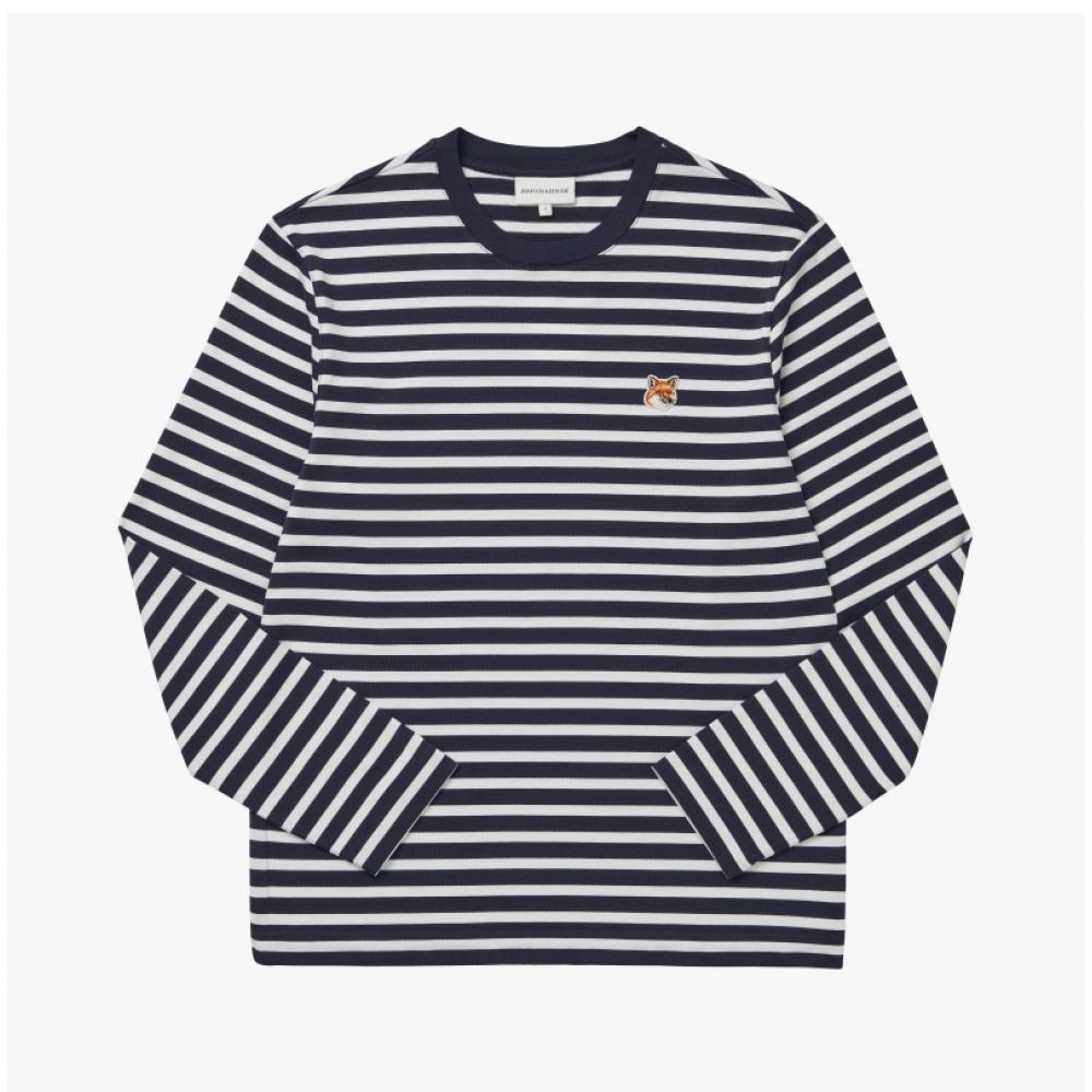 MaiSon KitSune Lm00105kj0044 S480 Fox Head Patch Stripe Men S Long Sleeve Tee