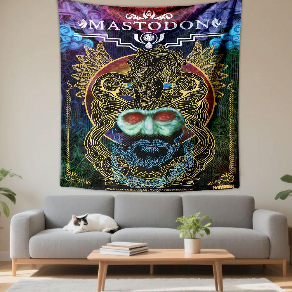 Mastodon Hammer Tapestry Wall Hanging, Heavy Metal Band Poster Art, Rock Wall Decor for Bedroom Living Room Dorm