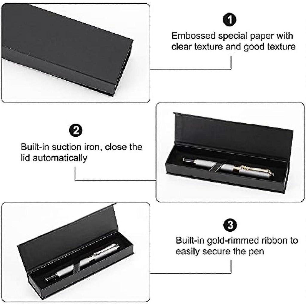 10pcs Black Ballpoint Pen Gift Box with Magnetic Closure Long Necklace Cardboard Case for Watches