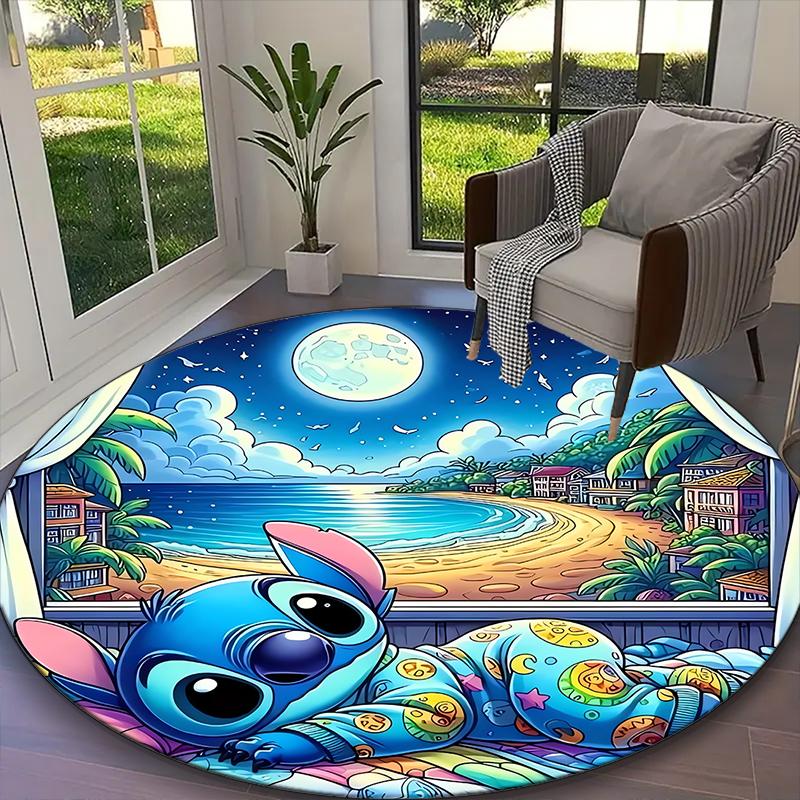 1pc Stitch Moonlight Crescent Floral Rug, Digital Printed Home Chair Sofa Mat, Durable Office Round Carpet, Beautiful Festival Decorations