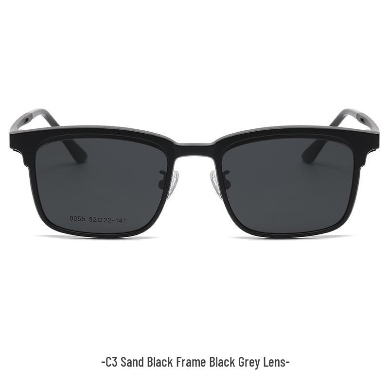 Magnetic Clip-On Sunglasses for Men - Polarized Dual-Use Myopia Half-Rim Frames for Indoor-Outdoor Driving