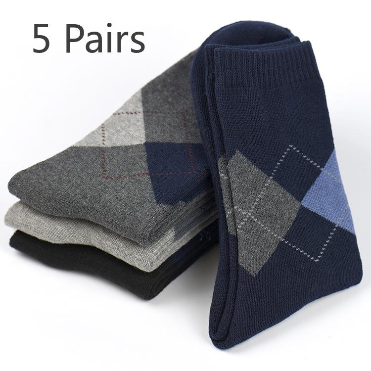 

5 пар носков Зимние мужские однотонные дышащие махровые носки с защитой от запаха Спортивные носки до середины икры Ромбовидные утолщенные теплые махровые носки Женские 5 pairs