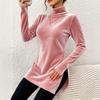 Women's Fashion Velvet Turtleneck Pullover Slim Fit with Side Slit Elegant Top for Everyday Wear