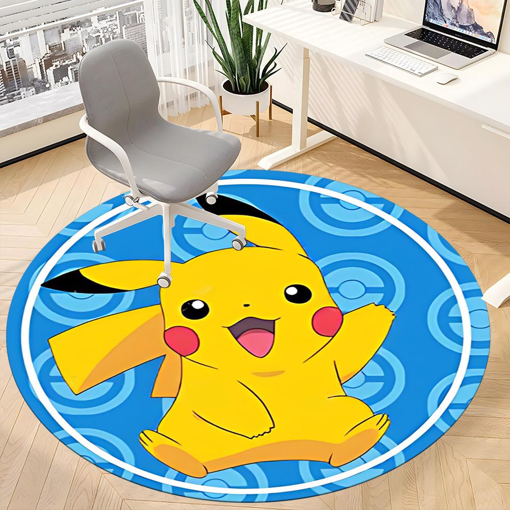 1pc Pikachu Pokémon Office Round Area Rug, Bedroom Living Room Home Decor, Room Deco,  Offic a1016129