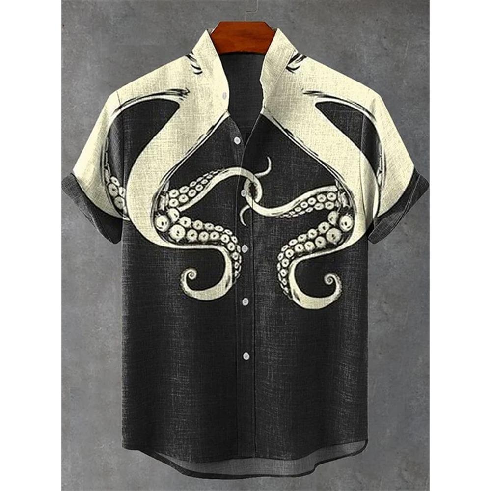 Camicia da Uomo a Maniche Corte con Stampa Ondulata, Design alla Moda, Top Estivo da Uomo, Camicia Hawaiana Casual Trendy per le Vacanze