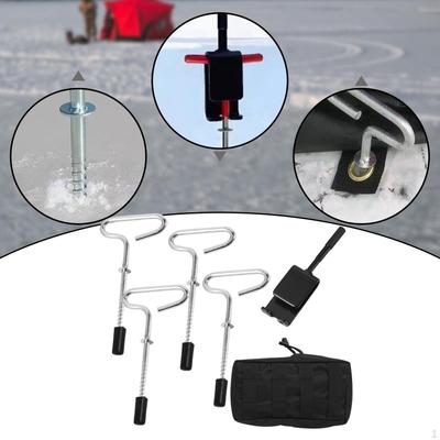 4 Ice Shelter Anchors, Heavy Duty Metal Tent Pegs, with Power Drill Adapter