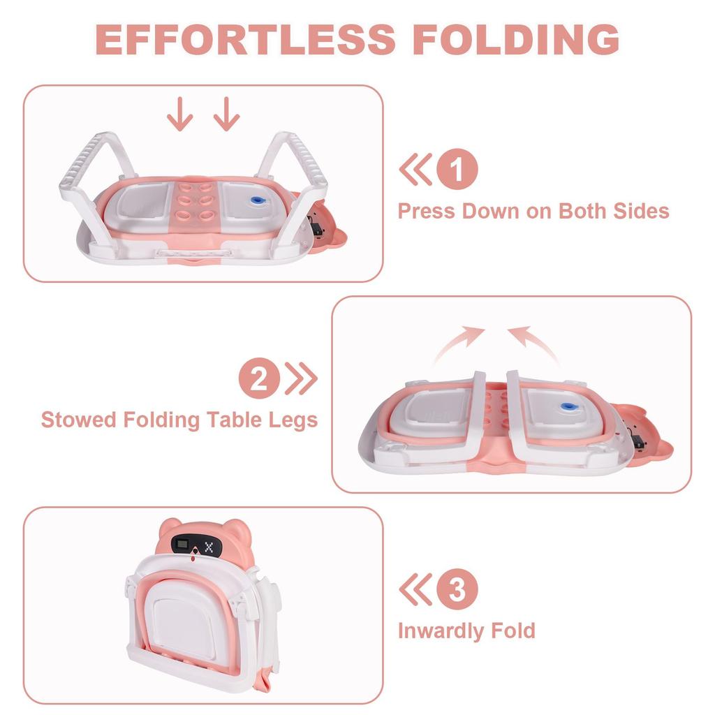 Foldable Baby Bathtub for Infants To Toddler, Portable Travel Bathtub with Thermometer & Bath Cushion & Bath Cap, Baby Bathtub for Newborn 0-36 Month